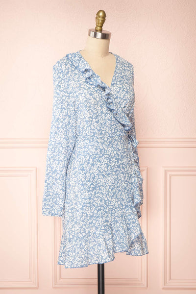Aslaug Blue Floral Wrap Dress w/ Ruffles | Boutique 1861 side view