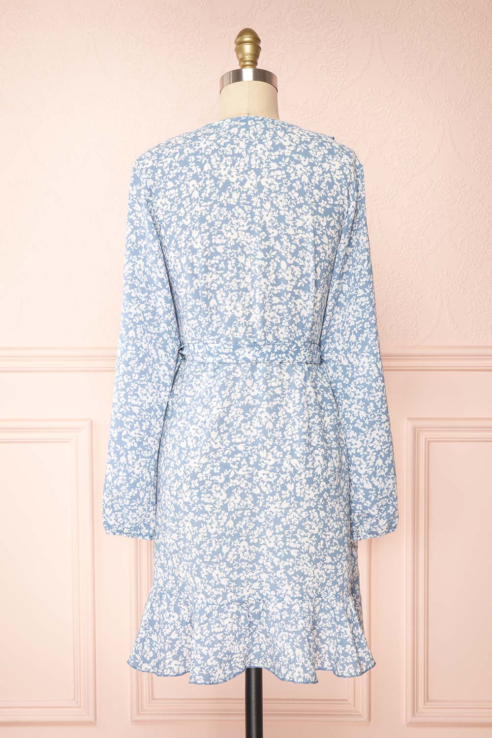 Aslaug Blue Floral Wrap Dress w/ Ruffles | Boutique 1861  back view