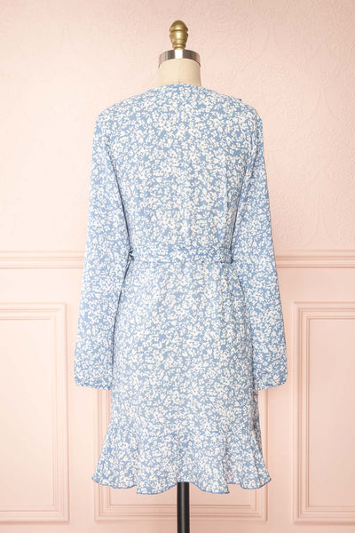 Aslaug Blue Floral Wrap Dress w/ Ruffles | Boutique 1861  back view