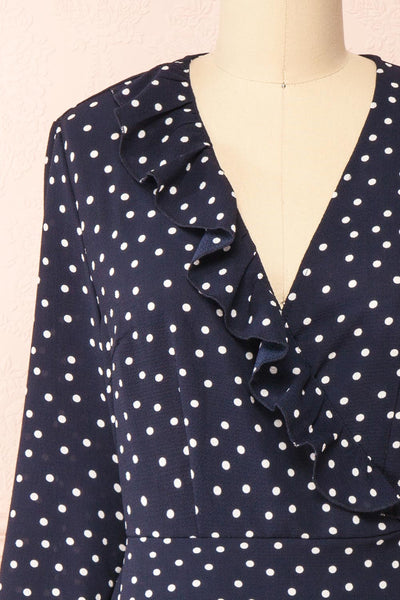 Aslaug Dots Wrap Dress w/ Ruffles | Boutique 1861 front close-up