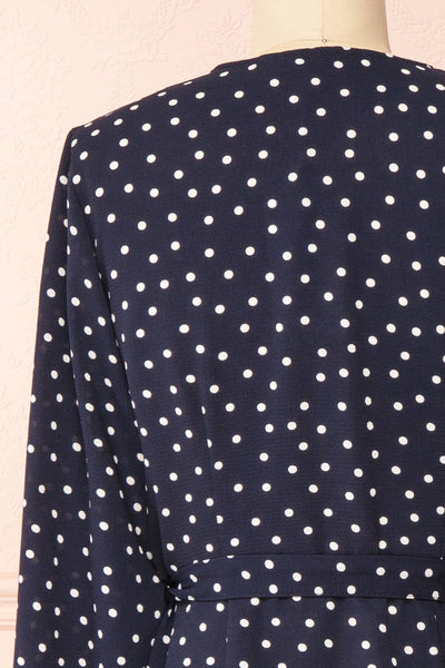 Aslaug Dots Wrap Dress w/ Ruffles | Boutique 1861 back close-up