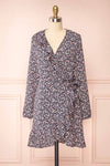 Aslaug Navy Floral Wrap Dress w/ Ruffles | Boutique 1861 front view