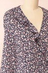 Aslaug Navy Floral Wrap Dress w/ Ruffles | Boutique 1861 side close-up