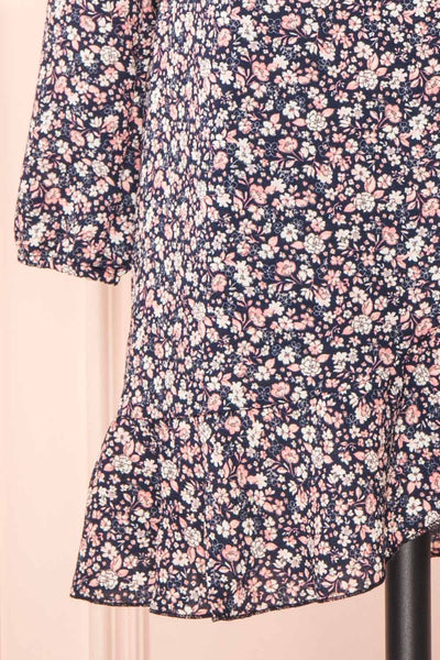 Aslaug Navy Floral Wrap Dress w/ Ruffles | Boutique 1861 bottom