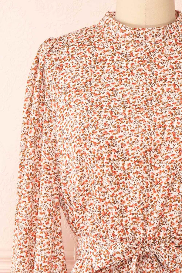 Asma Short Floral Dress w/ High Collar | Boutique 1861