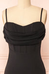 Astoria Black Fitted Midi Dress w/ Cowl Neck | Boutique 1861 front close-up