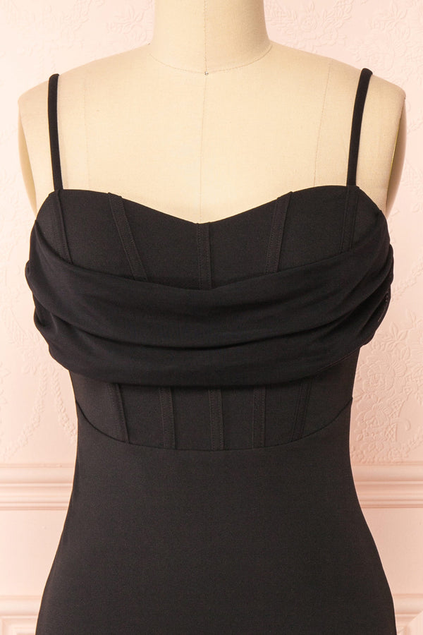 Astoria Black Fitted Midi Dress w/ Cowl Neck