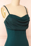 Astoria Green Fitted Midi Dress w/ Cowl Neck | Boutique 1861 side close-up
