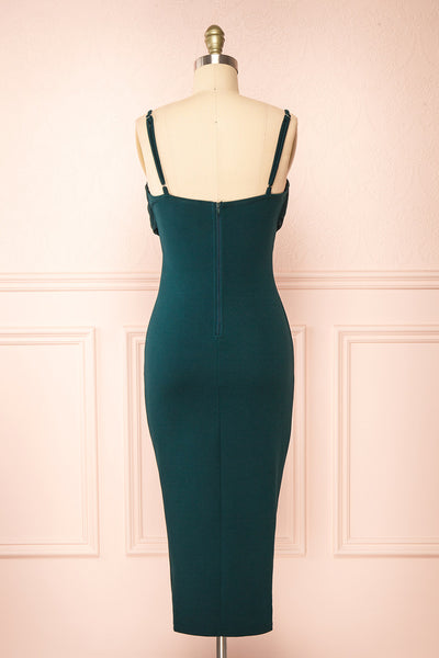 Astoria Green Fitted Midi Dress w/ Cowl Neck | Boutique 1861 back view