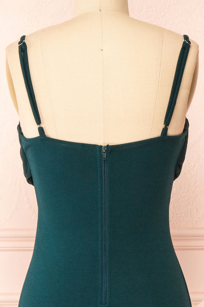 Astoria Green Fitted Midi Dress w/ Cowl Neck | Boutique 1861 back close-up