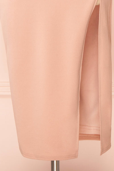 Astoria Pink Fitted Midi Dress w/ Cowl Neck | Boutique 1861  bottom