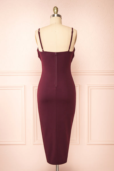 Astoria Wine Fitted Midi Dress w/ Cowl Neck | Boutique 1861 back view