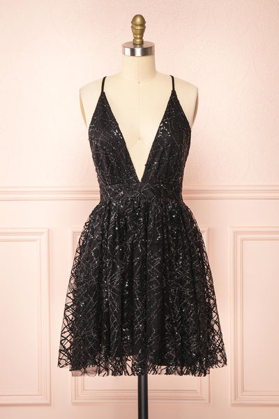 Astral Black Backless Short Sequin Dress | Boutique 1861 front view