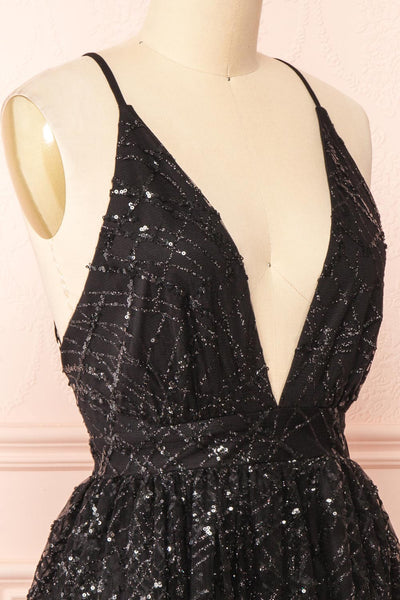 Astral Black Backless Short Sequin Dress | Boutique 1861 side close-up
