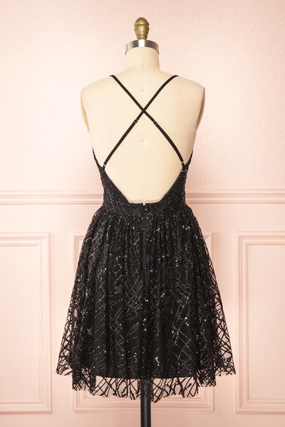 Astral Black Backless Short Sequin Dress | Boutique 1861 back view