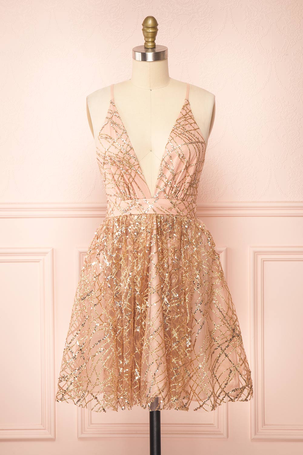 Astral Rose Gold Backless Short Sequin Dress | Boutique 1861 front view