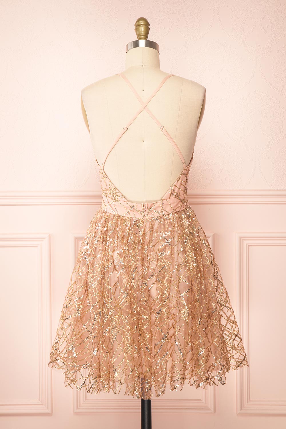 Astral Rose Gold Backless Short Sequin Dress | Boutique 1861 back view