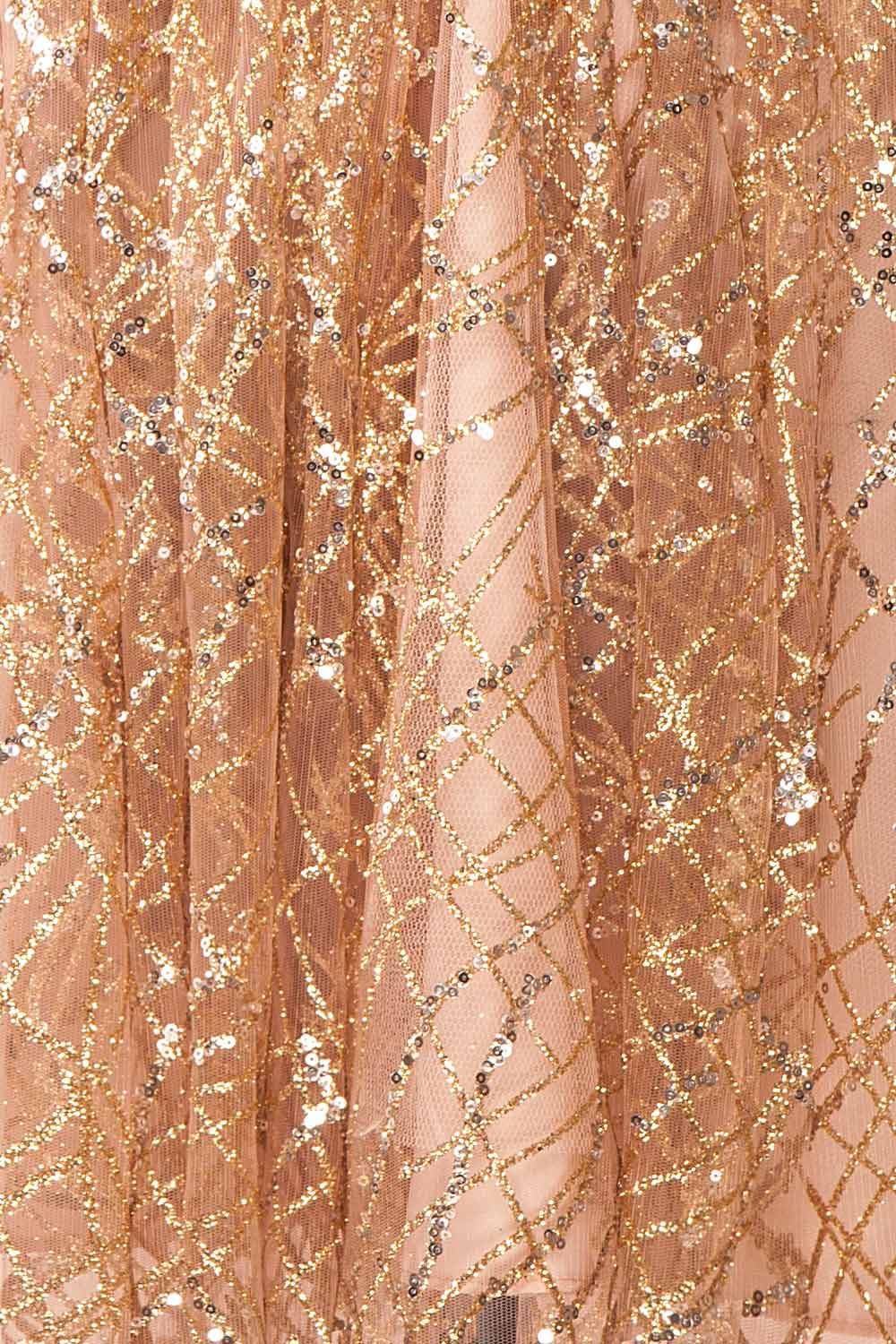 Astral Rose Gold Backless Short Sequin Dress | Boutique 1861 fabric 
