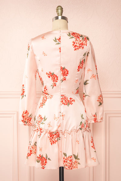 Astralle Long Sleeve Short Floral Satin Wrap Dress | Boutique 1861 back view