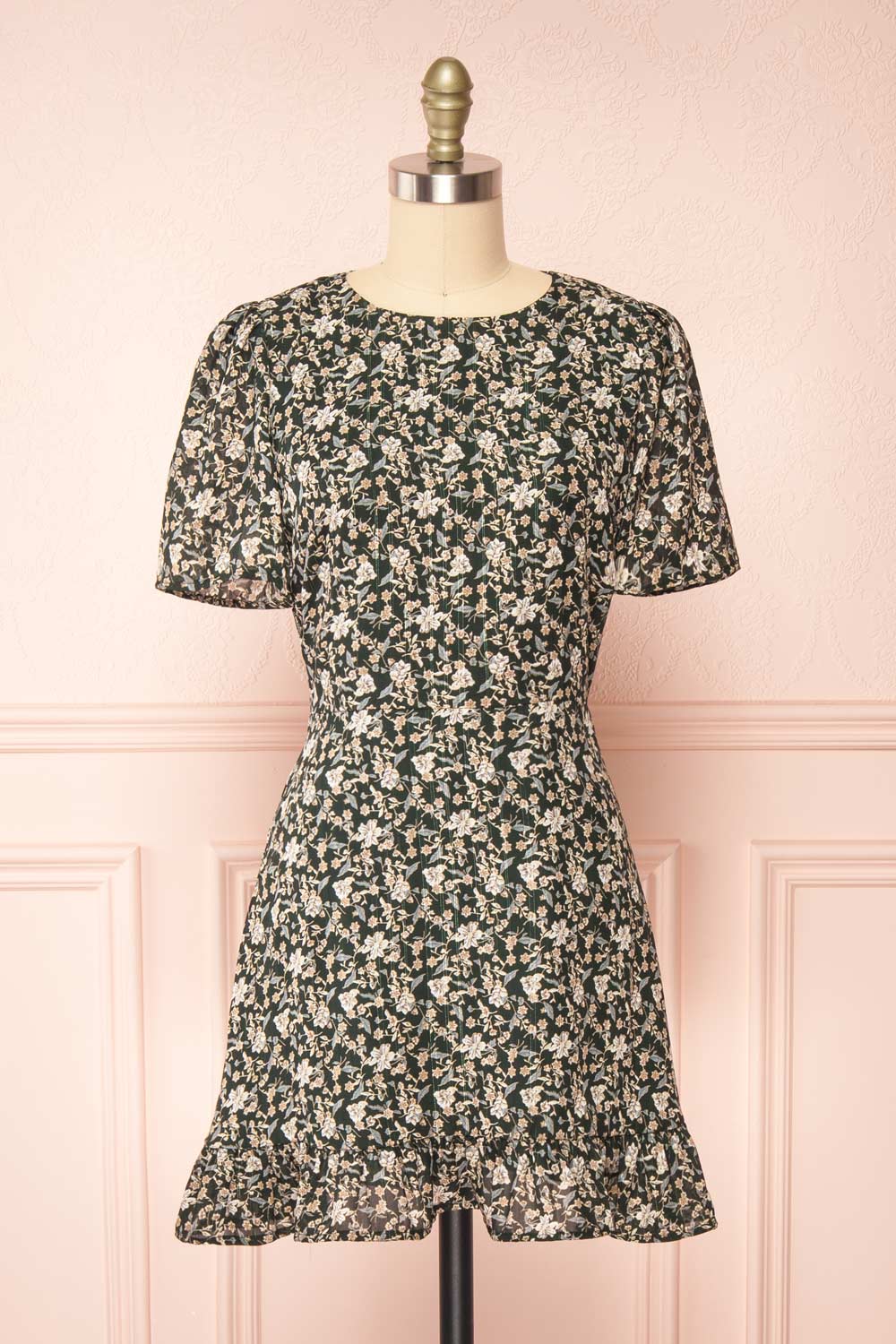 Atawa Short Sleeve Green Floral Dress | Boutique 1861 front view