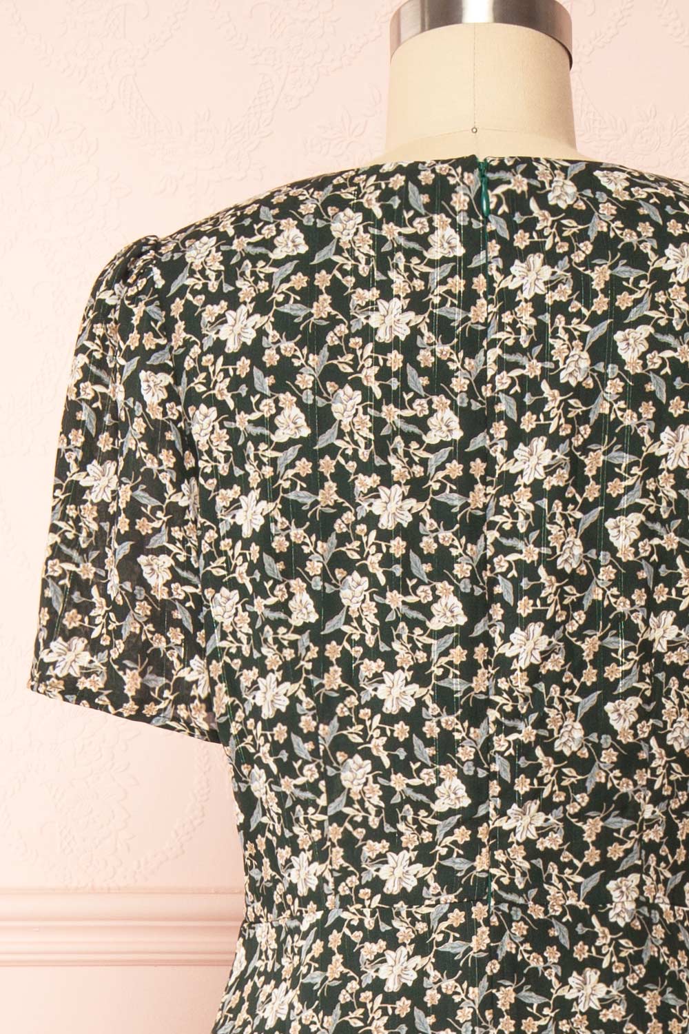 Atawa Short Sleeve Green Floral Dress | Boutique 1861 back close up