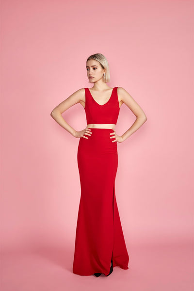 Athenia Red Top & Skirt Set | La petite garçonne on model