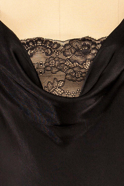 Atlanta Short Black Cowl Neck Slip Dress w/ Lace | La petite garçonne fabric