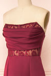 Aubrey Burgundy Strapless Maxi Mermaid Dress | Boutique 1861  side close-up