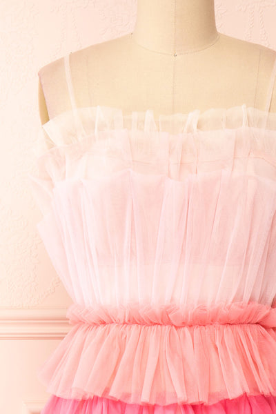 Audee Pink Layered Tulle Midi Dress | Boutique 1861 front close-up