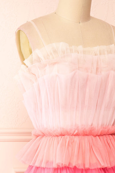 Audee Pink Layered Tulle Midi Dress | Boutique 1861 side close-up