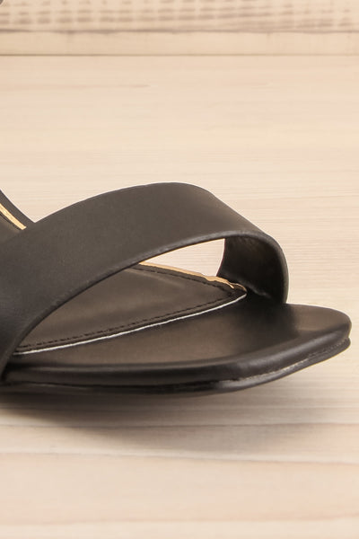Audeo Black Faux Suede Heeled Sandals | La petite garçonne front close-up