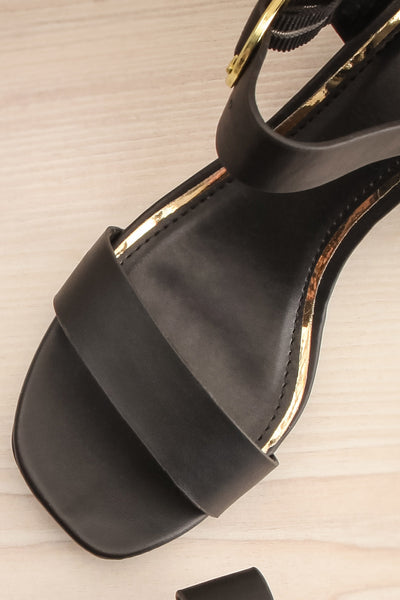 Audeo Black Faux Suede Heeled Sandals | La petite garçonne flat close-up