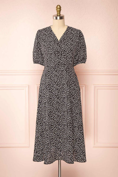 Audesse Black Patterned Midi Dress | Boutique 1861 front view
