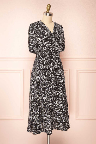 Audesse Black Patterned Midi Dress | Boutique 1861 side view