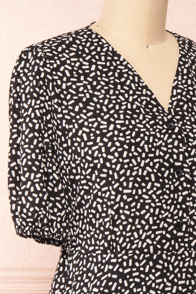 Audesse Black Patterned Midi Dress | Boutique 1861 side close-up
