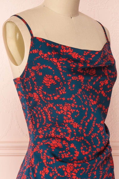 Audrey Jeanne Floral Satin Slip Dress | Robe | Boutique 1861 side close-up