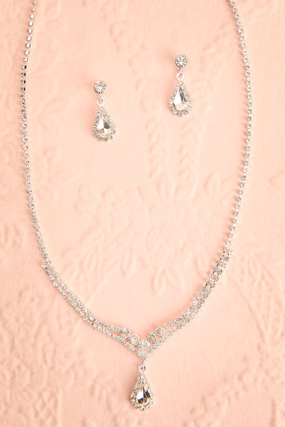 Augustine Crystal Earrings & Necklace Set | Boutique 1861 flat view