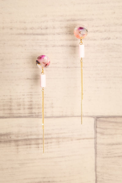Aune Morie Pink Marbled Chain Pendant Earrings | La Petite Garçonne