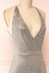 Aurore Sparkling Halter Dress w/ Slit | Boutique 1861 side close-up