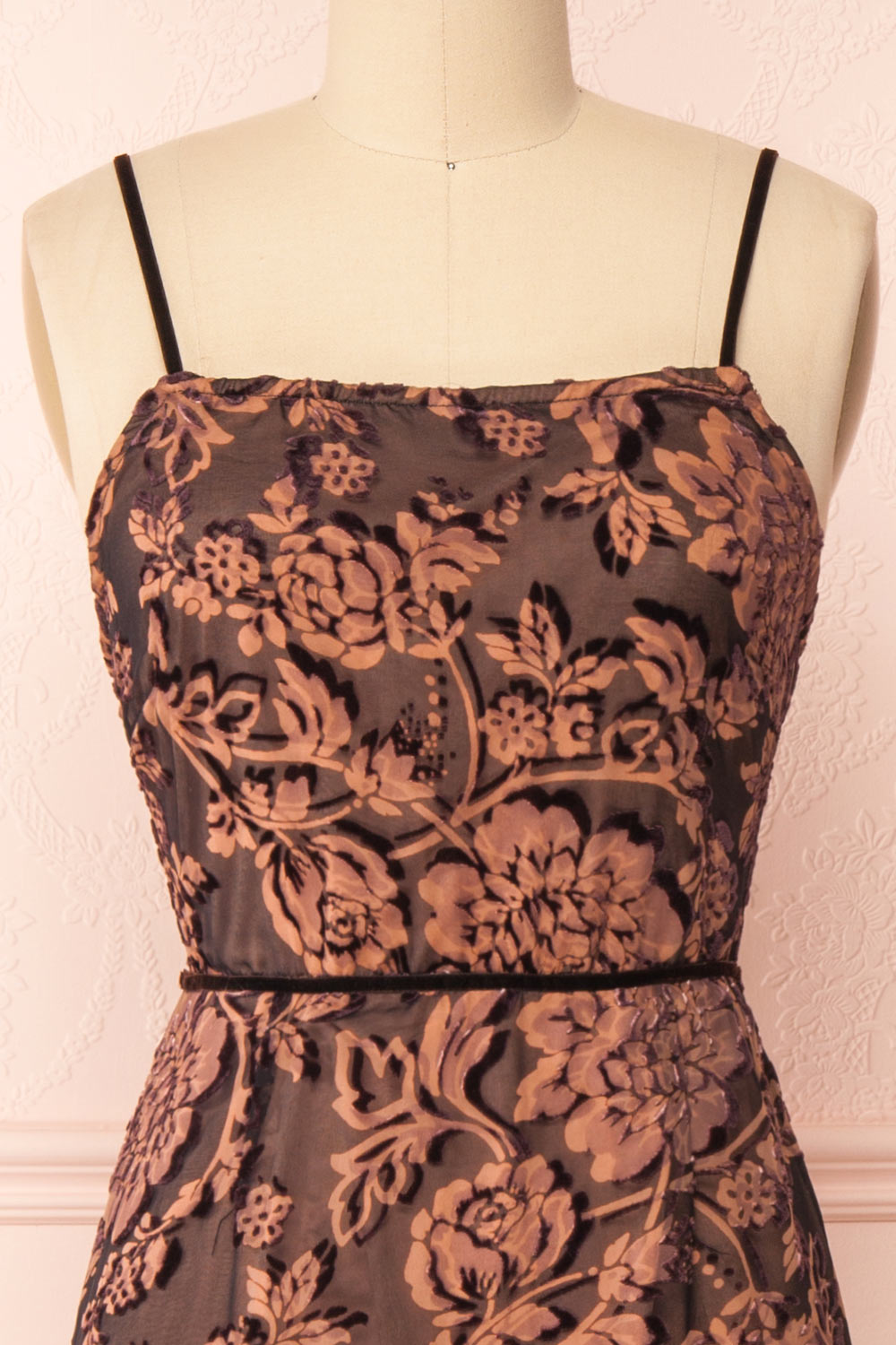 Avanti Black & Beige Floral Lace Dress | Boutique 1861 front close-up