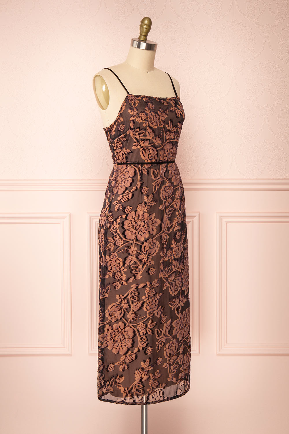 Avanti Black & Beige Floral Lace Dress | Boutique 1861 side view 