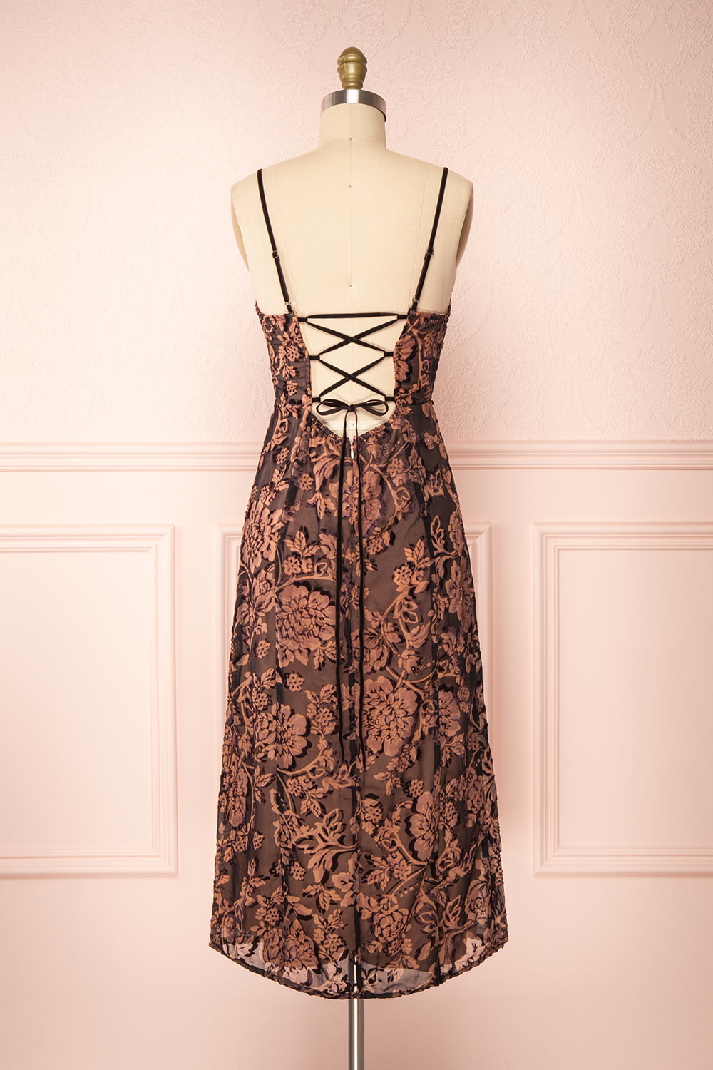 Avanti Black & Beige Floral Lace Dress | Boutique 1861 back view 