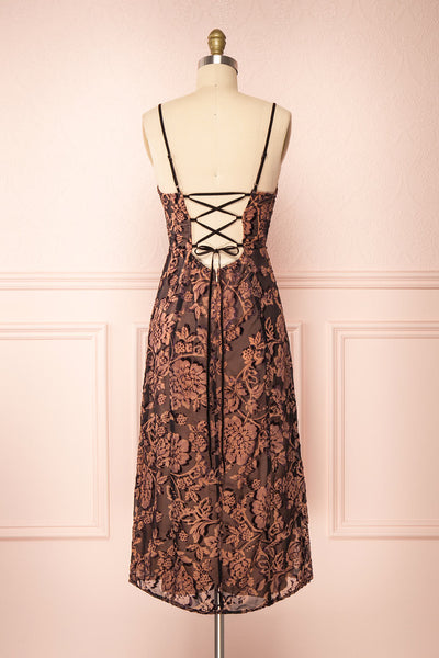 Avanti Black & Beige Floral Lace Dress | Boutique 1861 back view