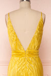 Avezzano Yellow Metallic A-Line Gown with High Slits | BACK CLOSE UP | Boutique 1861