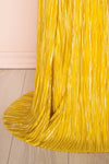 Avezzano Yellow Metallic A-Line Gown with High Slits | BOTTOM CLOSE UP | Boutique 1861