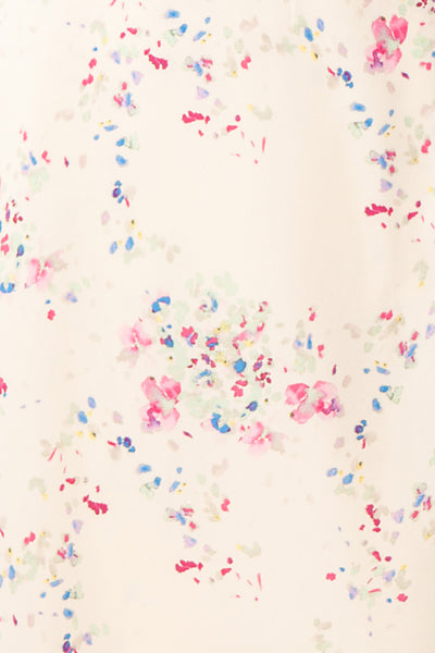 Aymara Off-White Floral Short Sleeve Wrap Dress | Boutique 1861 texture