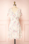Aymara Off-White Floral Short Sleeve Wrap Dress | Boutique 1861 front view