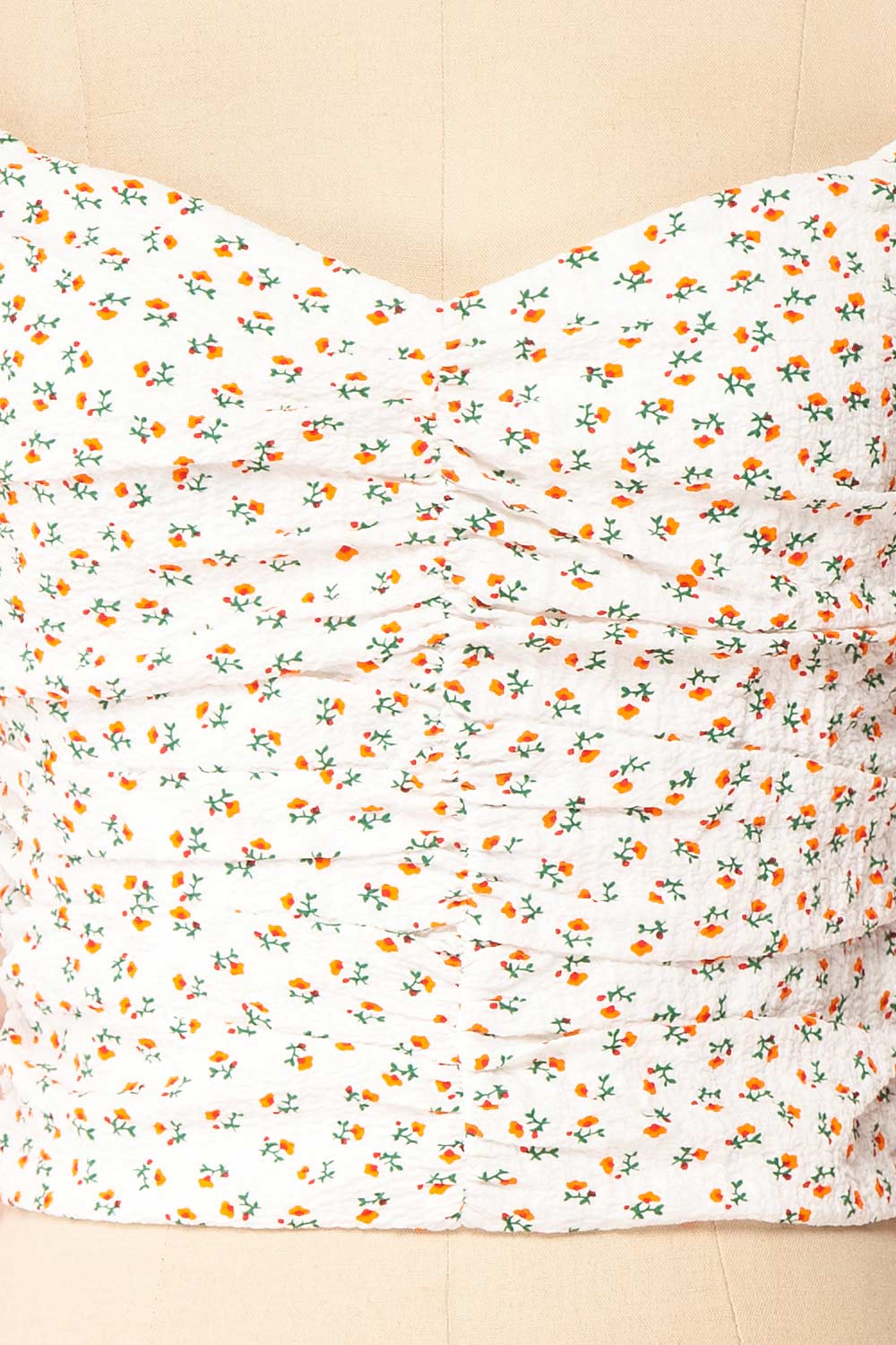 Ayoka White Short Sleeve Floral Crop Top | Boutique 1861 fabric