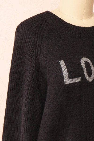 Azalea Black Knit Sweater | Boutique 1861 side close-up