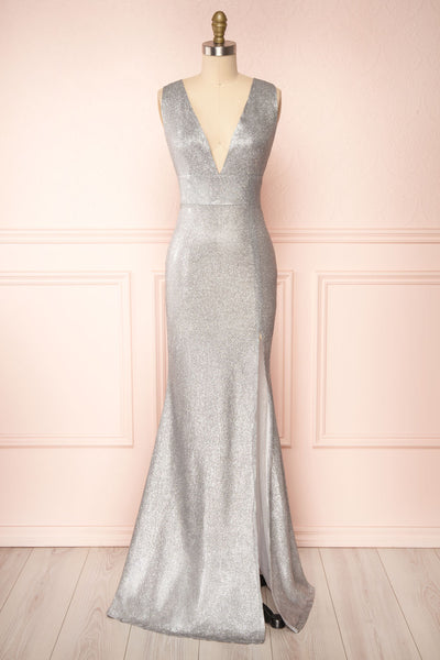 Azalee Sparkling V-Neck Dress w/ Slit | Boutique 1861 front view